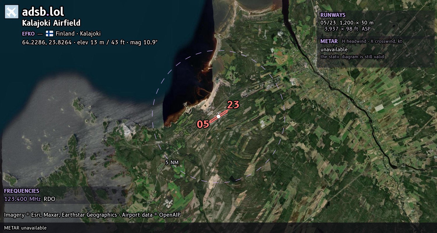 Satellite map with the runway layout of Kalajoki Airfield (EFKO)