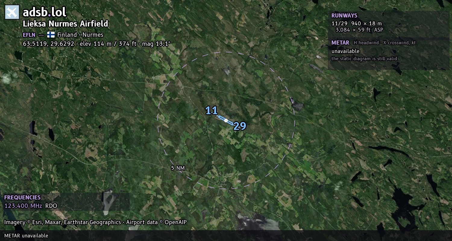 Satellite map with the runway layout of Lieksa Nurmes Airfield (EFLN)