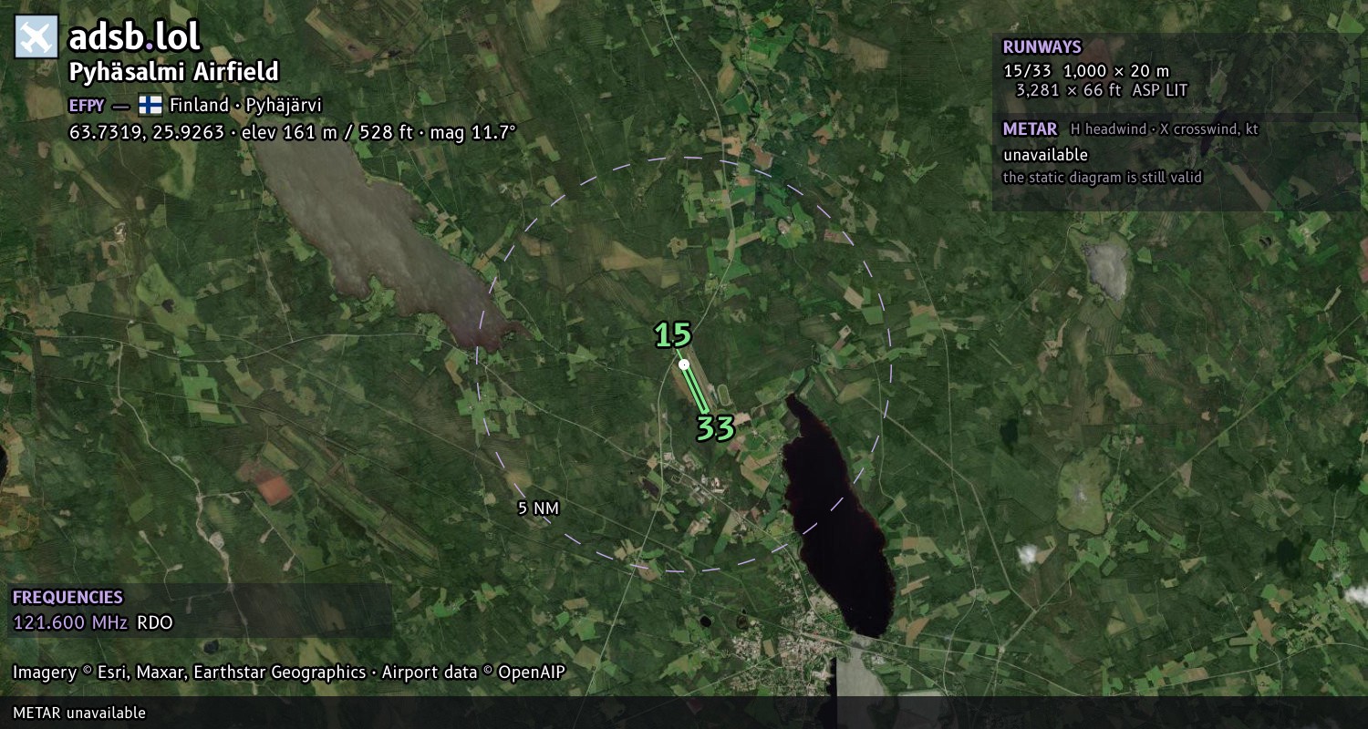 Satellite map with the runway layout of Pyhäsalmi Airfield (EFPY)