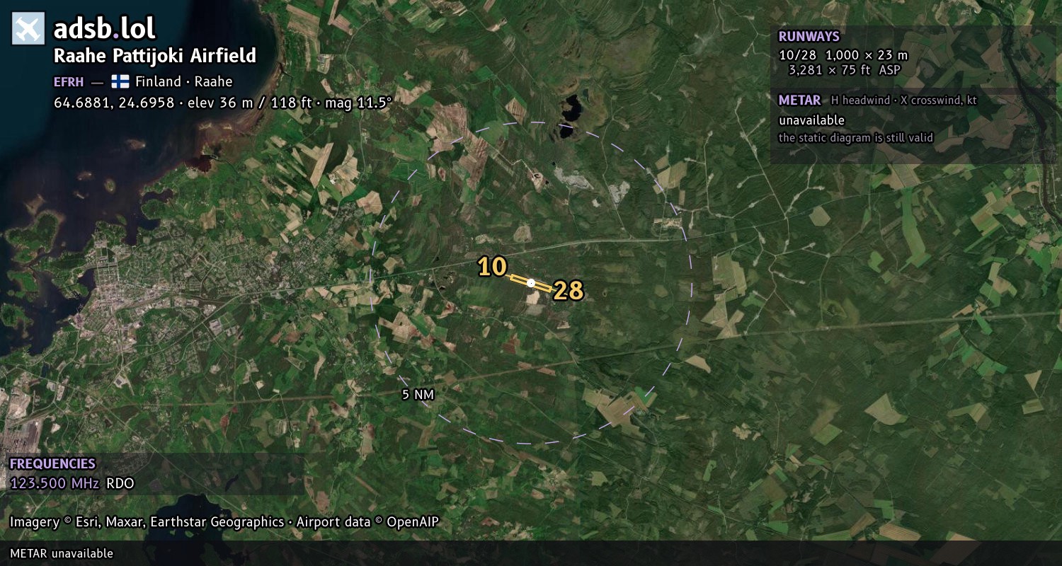 Satellite map with the runway layout of Raahe Pattijoki Airfield (EFRH)