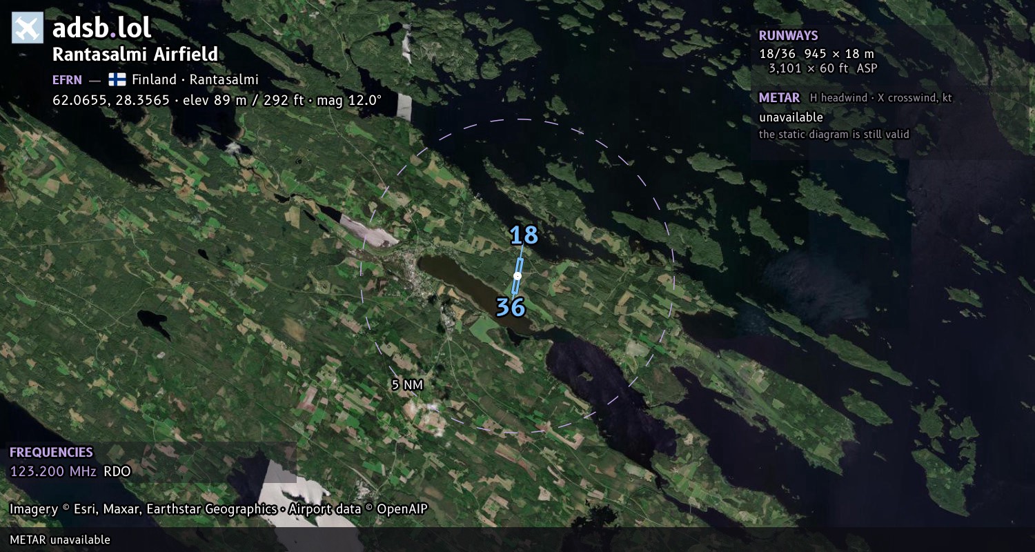 Satellite map with the runway layout of Rantasalmi Airfield (EFRN)