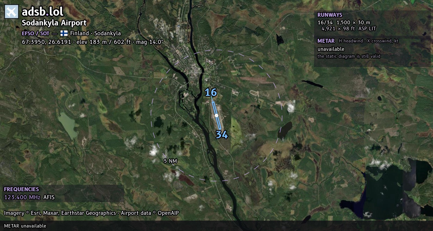 Satellite map with the runway layout of Sodankyla Airport (EFSO)
