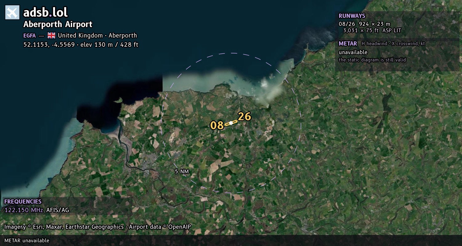 Satellite map with the runway layout of Aberporth Airport (EGFA)