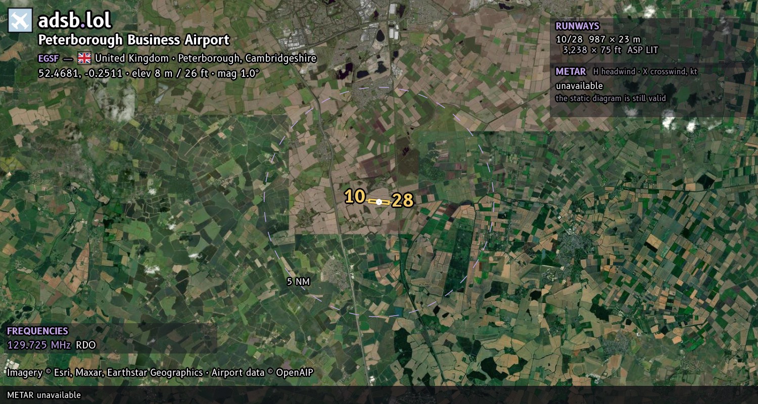 Satellite map with the runway layout of Peterborough Business Airport (EGSF)
