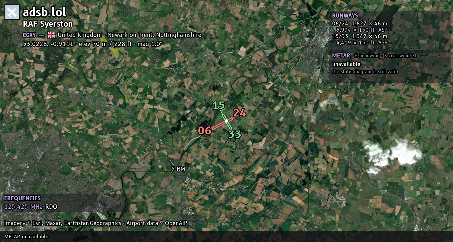 Satellite map with the runway layout of RAF Syerston (EGXY)