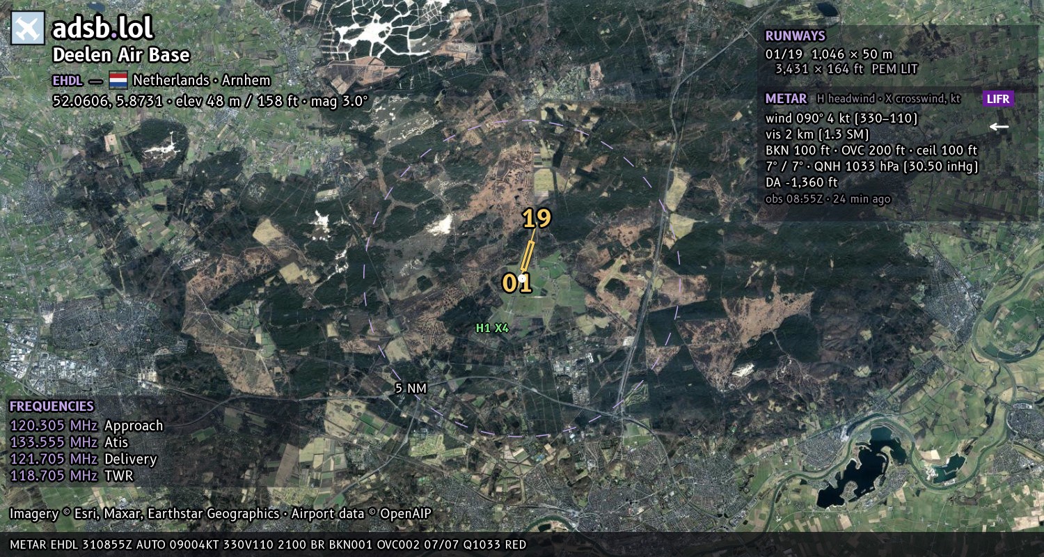Satellite map with the runway layout of Deelen Air Base (EHDL)