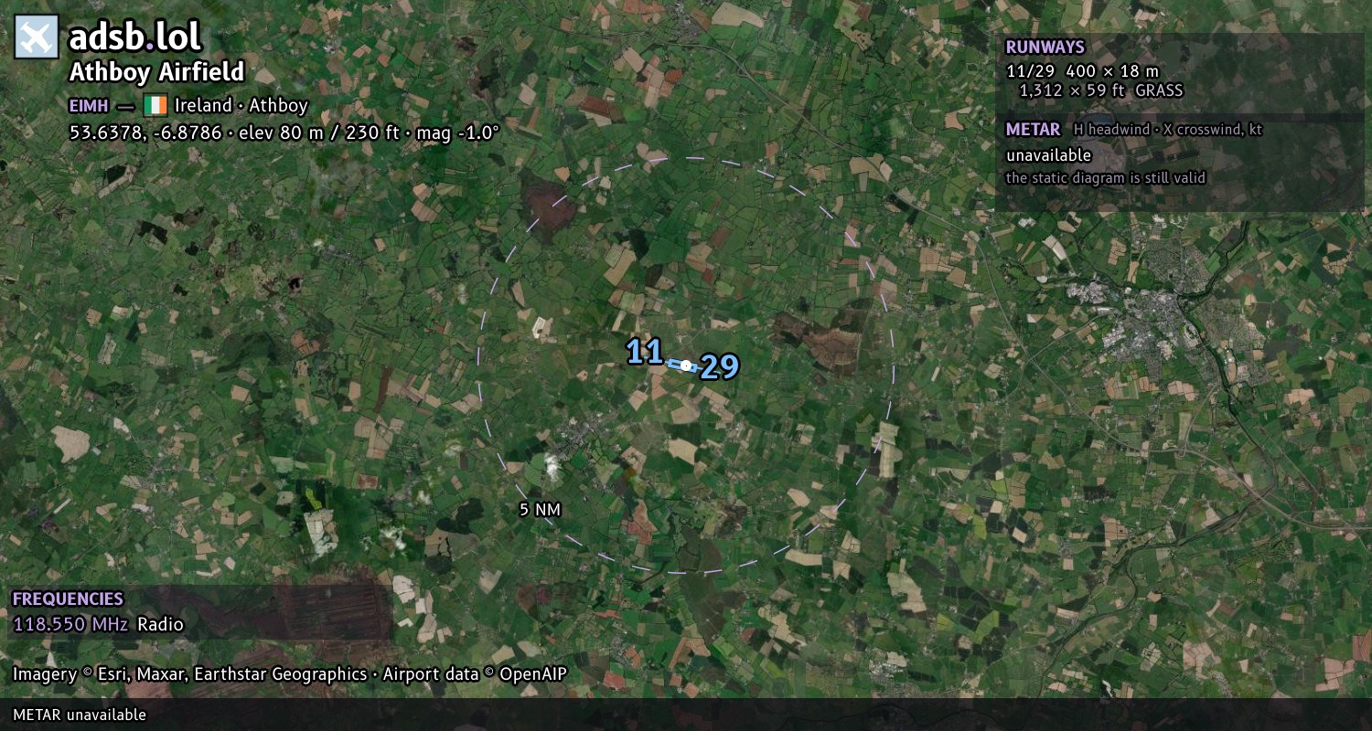 Satellite map with the runway layout of Athboy Airfield (EIMH)
