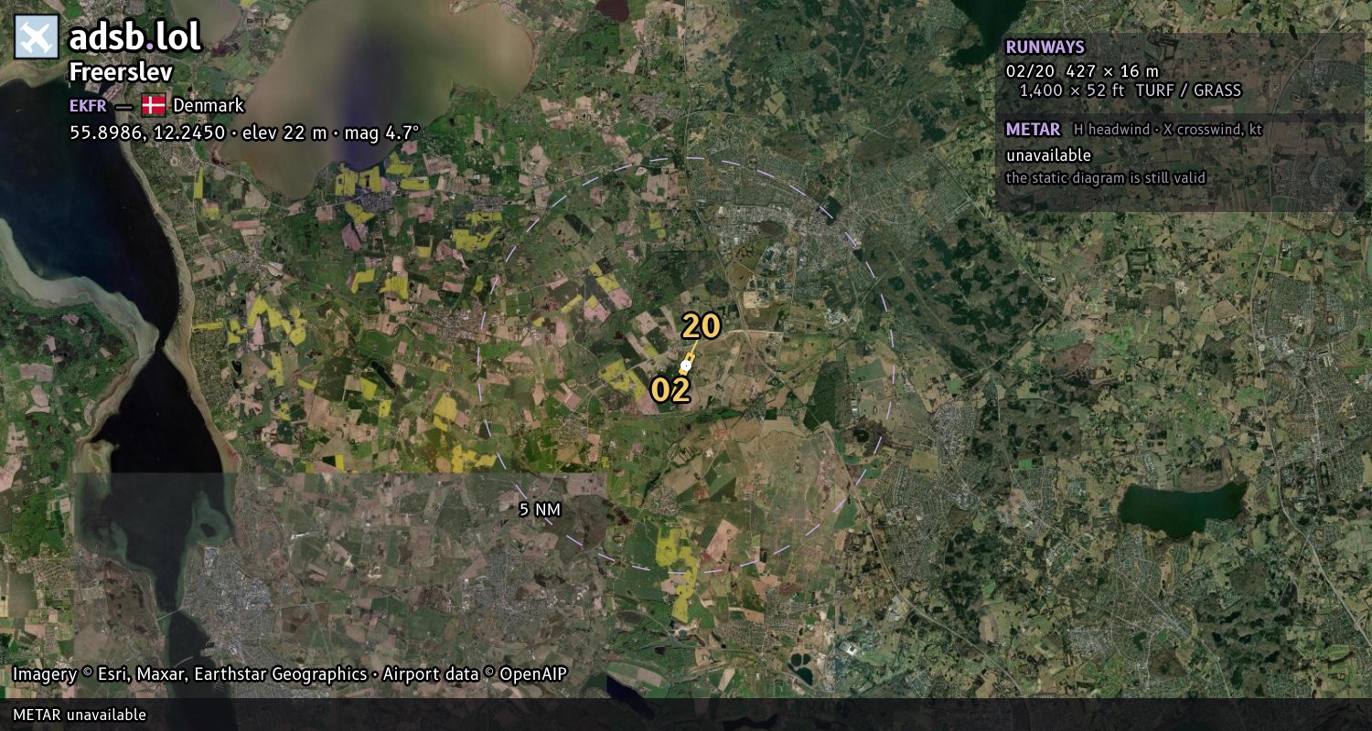 Satellite map with the runway layout of Freerslev (EKFR)