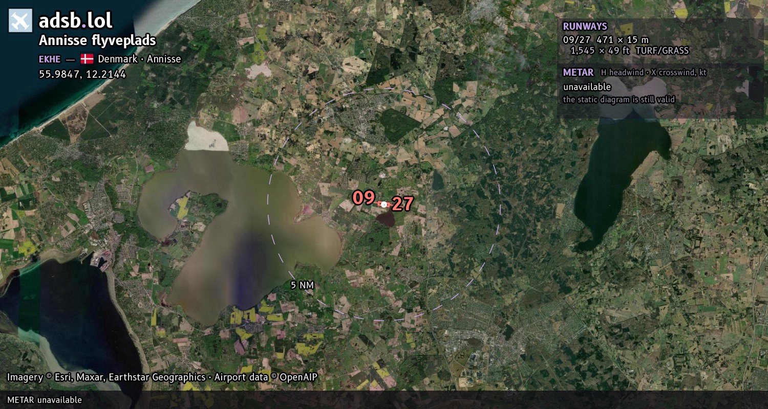 Satellite map with the runway layout of Annisse flyveplads (EKHE)