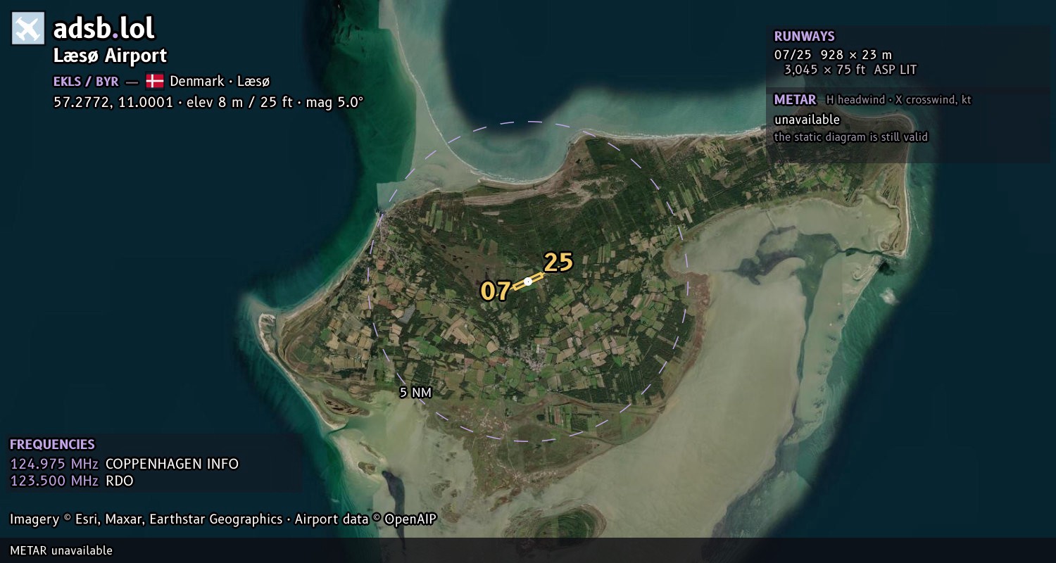 Satellite map with the runway layout of Læsø Airport (EKLS)