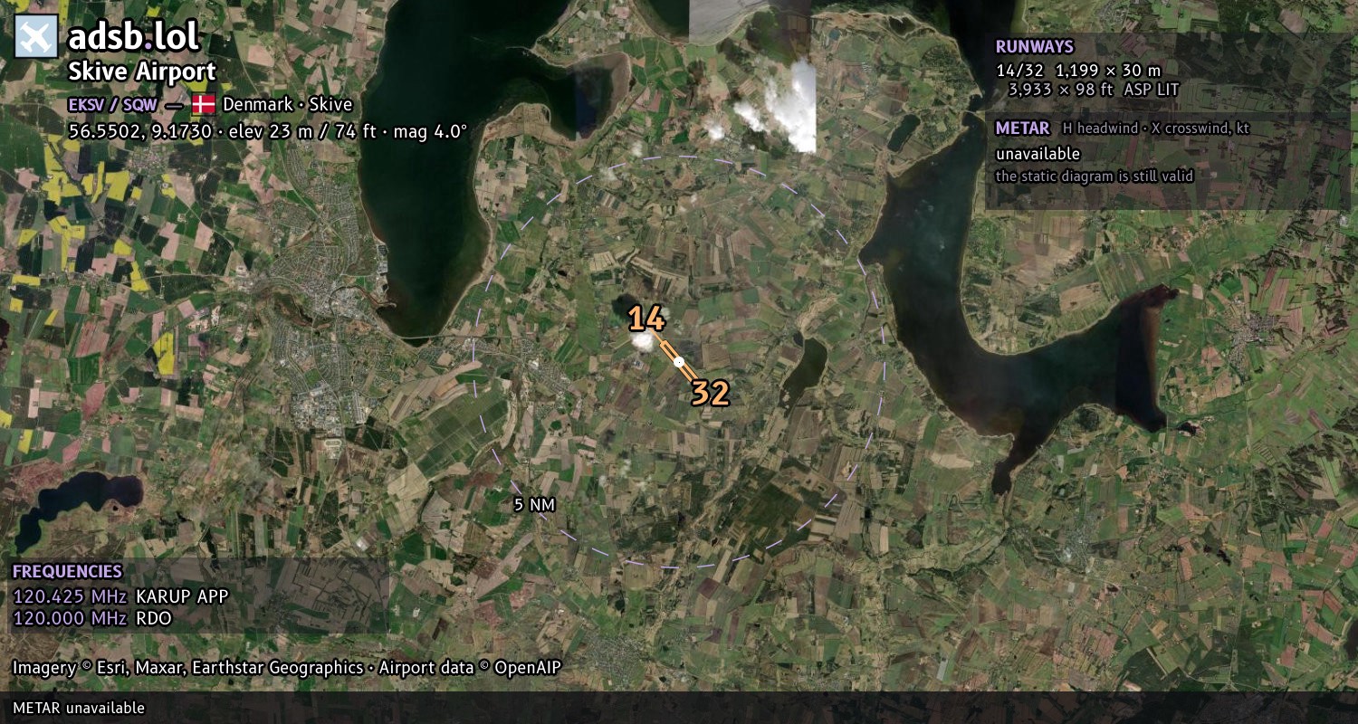 Satellite map with the runway layout of Skive Airport (EKSV)