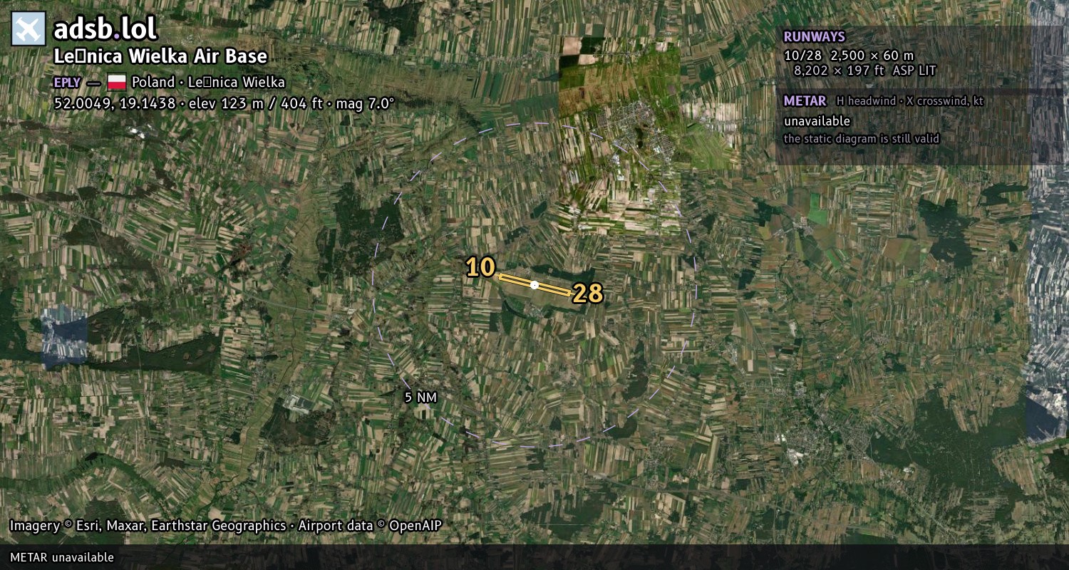 Satellite map with the runway layout of Leźnica Wielka Air Base (EPLY)