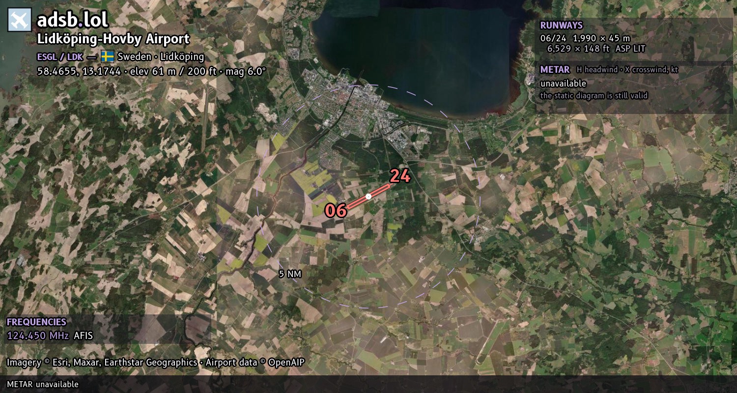Satellite map with the runway layout of Lidköping-Hovby Airport (ESGL)