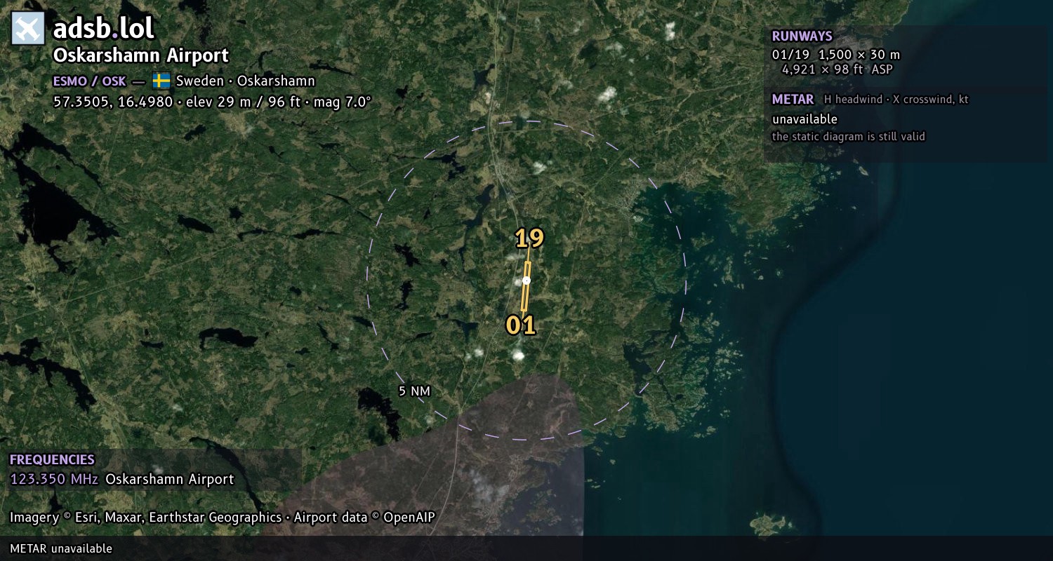 Satellite map with the runway layout of Oskarshamn Airport (ESMO)