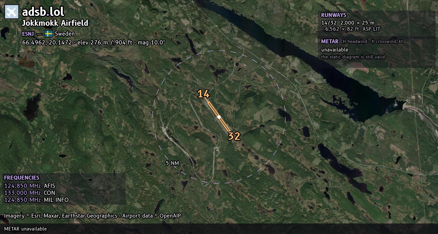 Satellite map with the runway layout of Jokkmokk Airfield (ESNJ)