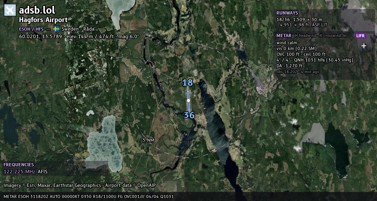 Satellite map with the runway layout of Hagfors Airport (ESOH)