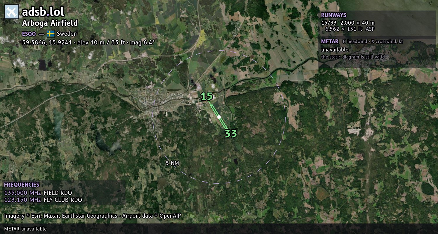 Satellite map with the runway layout of Arboga Airfield (ESQO)