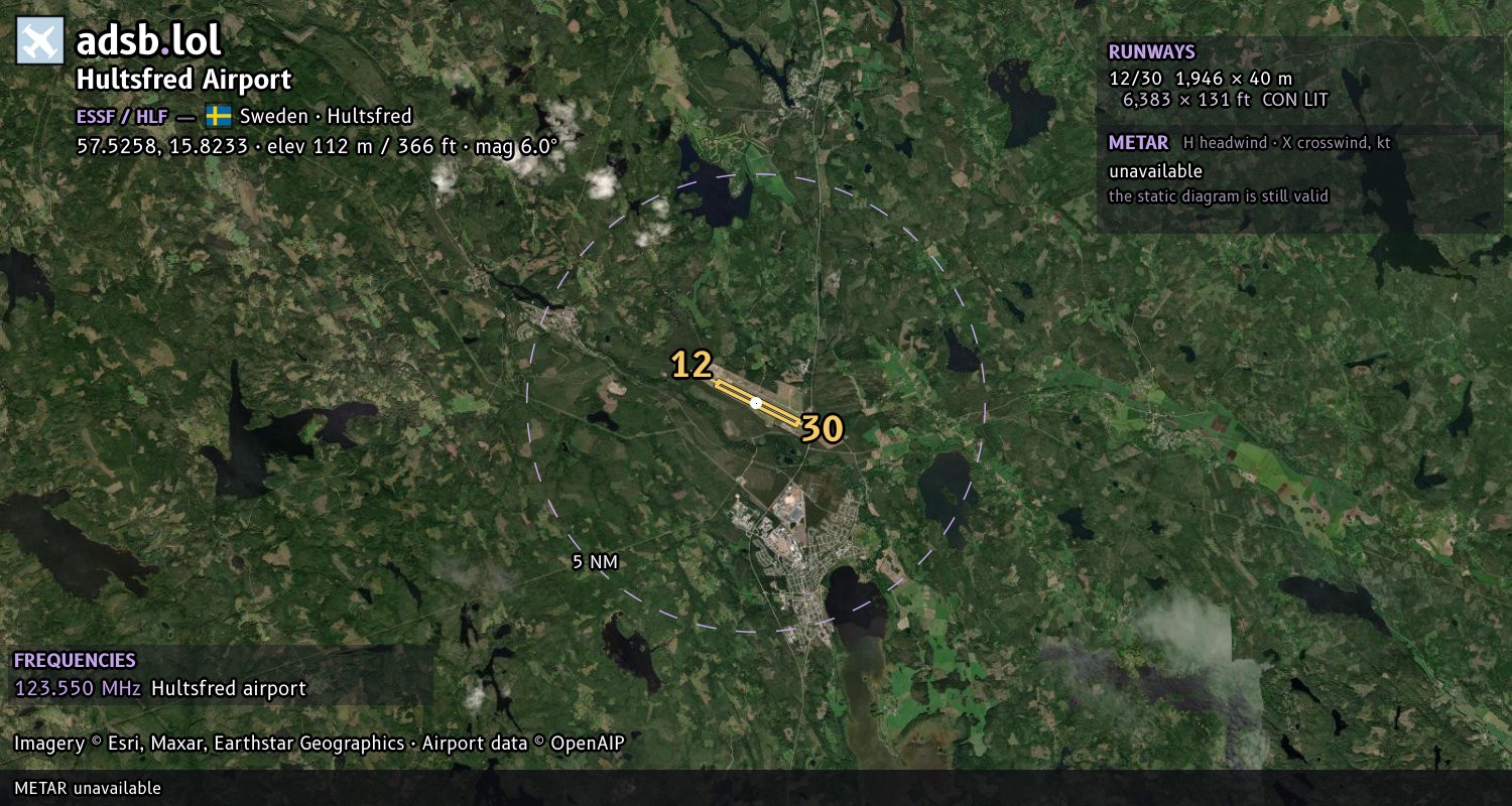 Satellite map with the runway layout of Hultsfred Airport (ESSF)