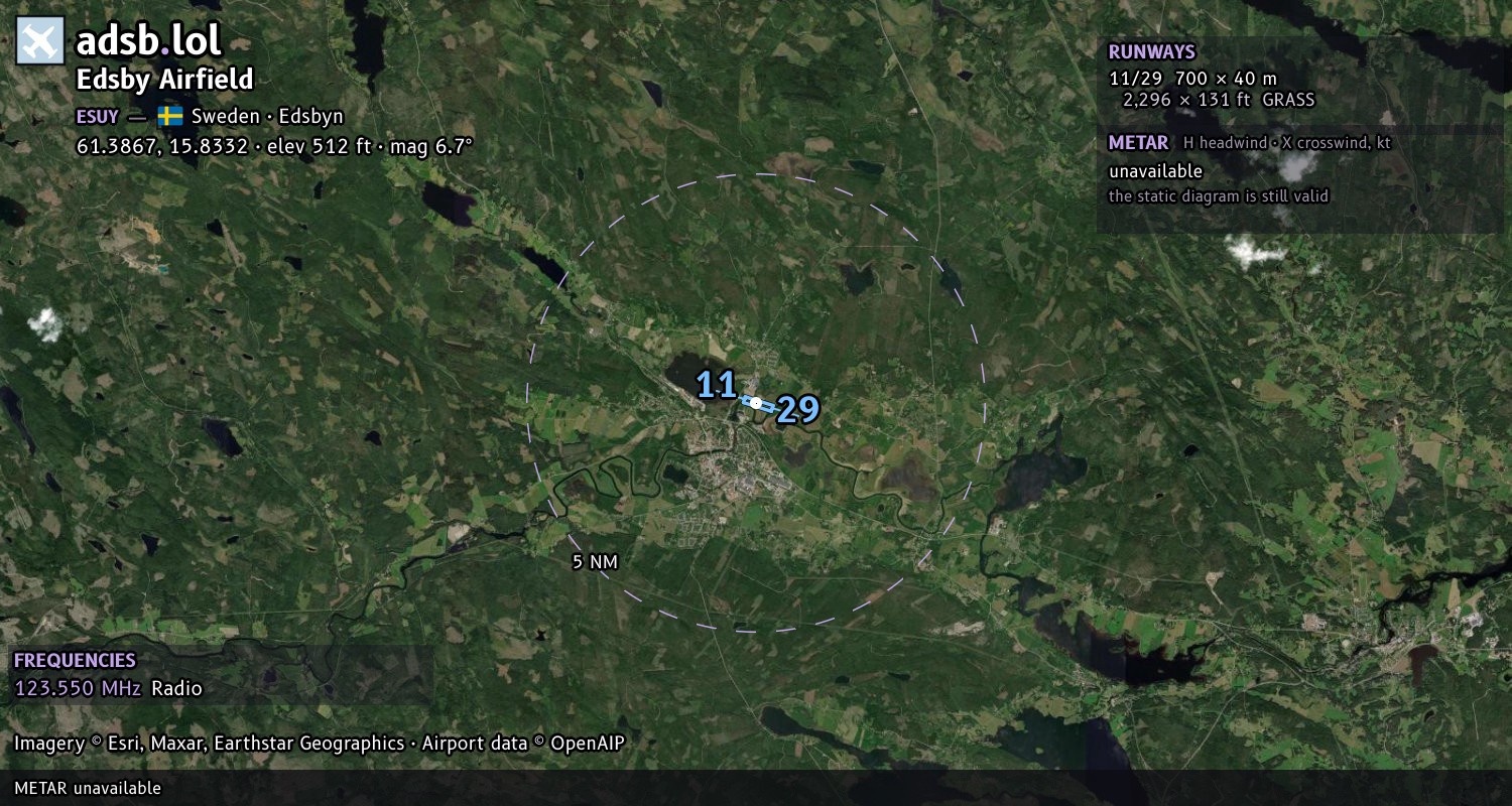 Satellite map with the runway layout of Edsby Airfield (ESUY)