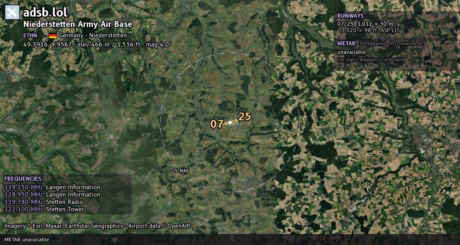 Satellite map with the runway layout of Niederstetten Army Air Base (ETHN)