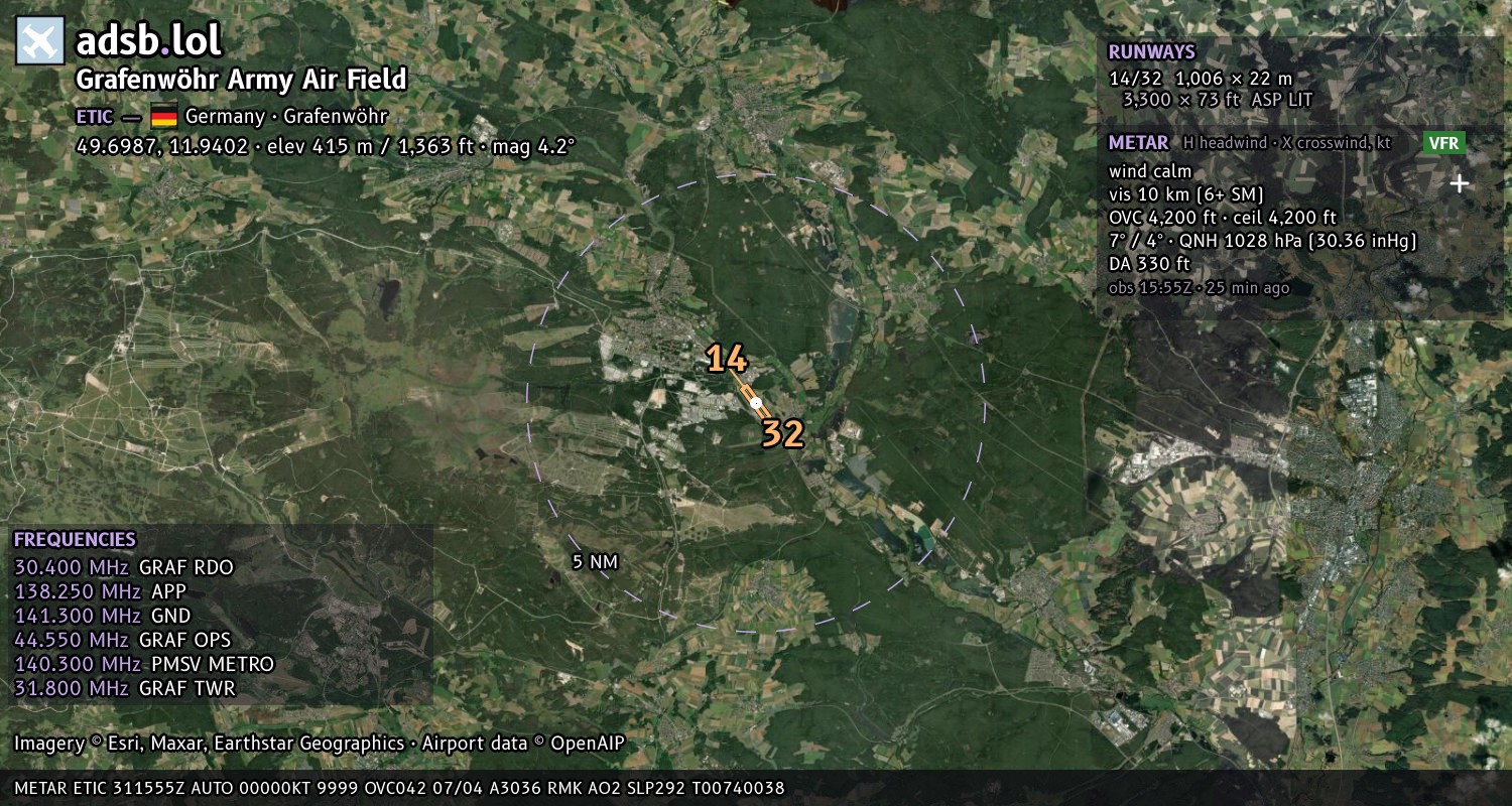 Satellite map with the runway layout of Grafenwöhr Army Air Field (ETIC)