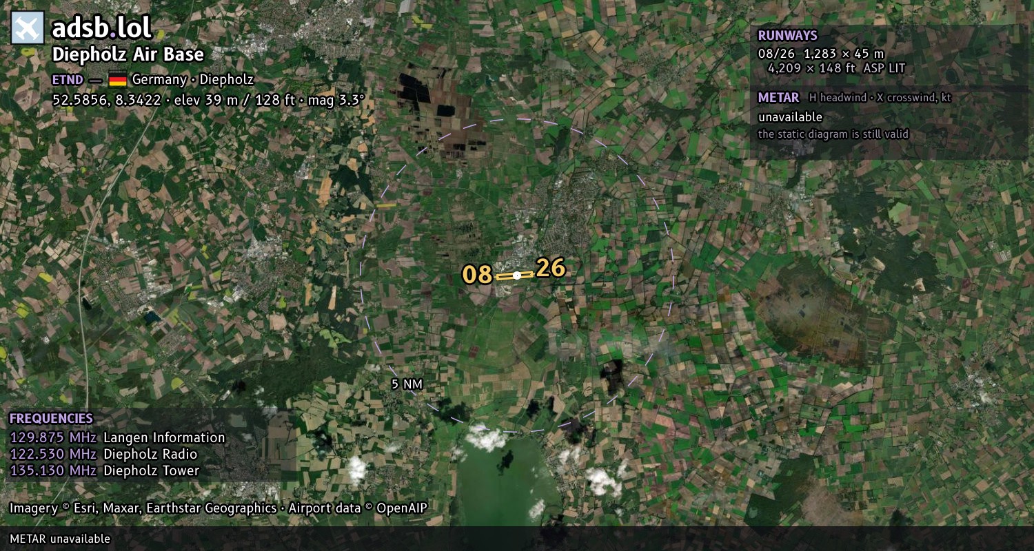 Satellite map with the runway layout of Diepholz Air Base (ETND)