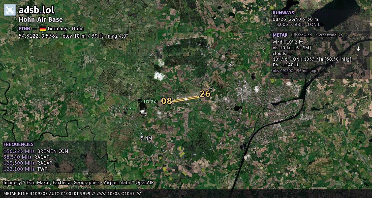 Satellite map with the runway layout of Hohn Air Base (ETNH)