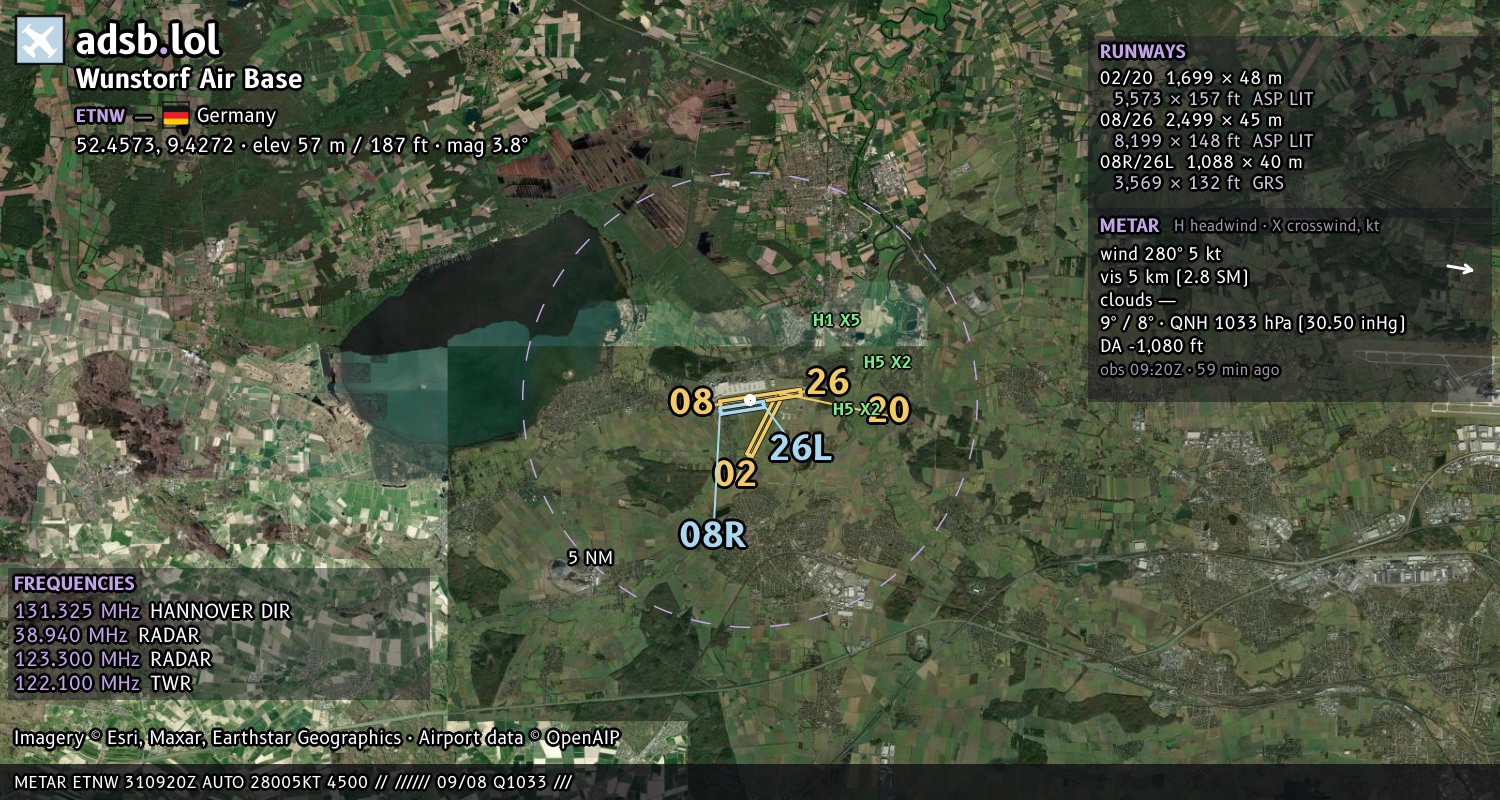Satellite map with the runway layout of Wunstorf Air Base (ETNW)