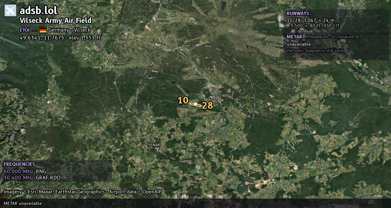 Satellite map with the runway layout of Vilseck Army Air Field (ETOI)