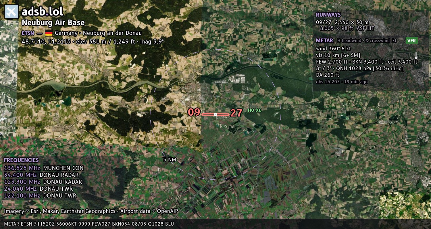 Satellite map with the runway layout of Neuburg Air Base (ETSN)