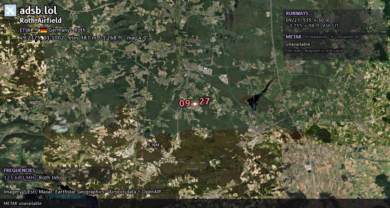 Satellite map with the runway layout of Roth Airfield (ETSR)