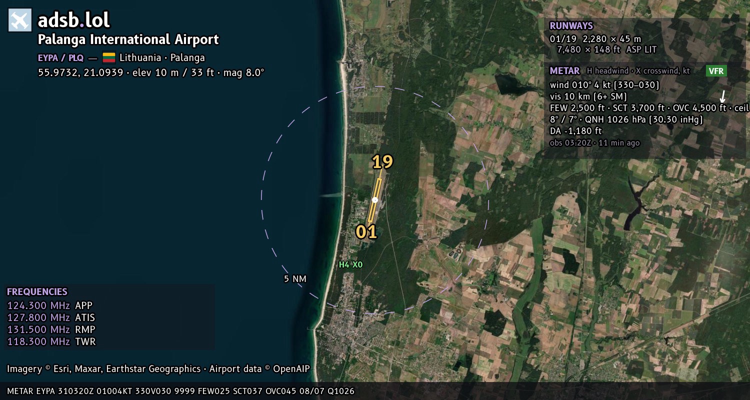 Satellite map with the runway layout of Palanga International Airport (EYPA)