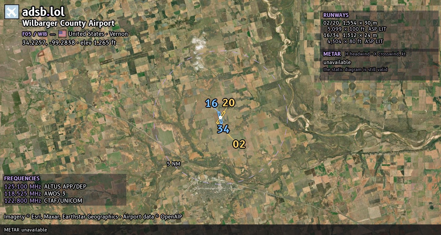 Satellite map with the runway layout of Wilbarger County Airport (F05)
