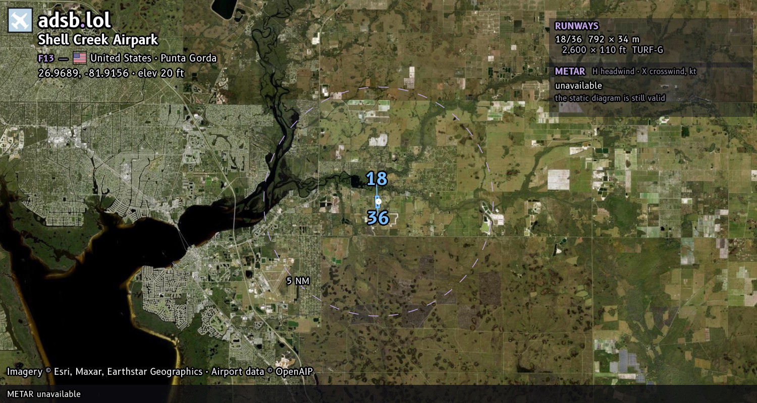 Satellite map with the runway layout of Shell Creek Airpark (F13)