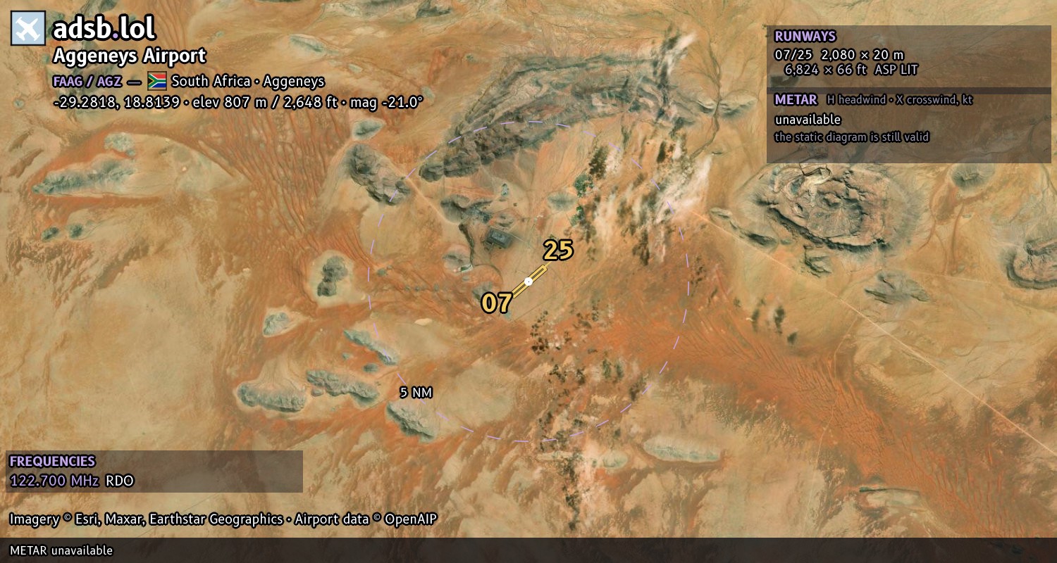 Satellite map with the runway layout of Aggeneys Airport (FAAG)
