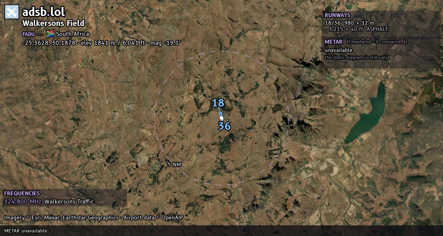 Satellite map with the runway layout of Walkersons Field (FADU)