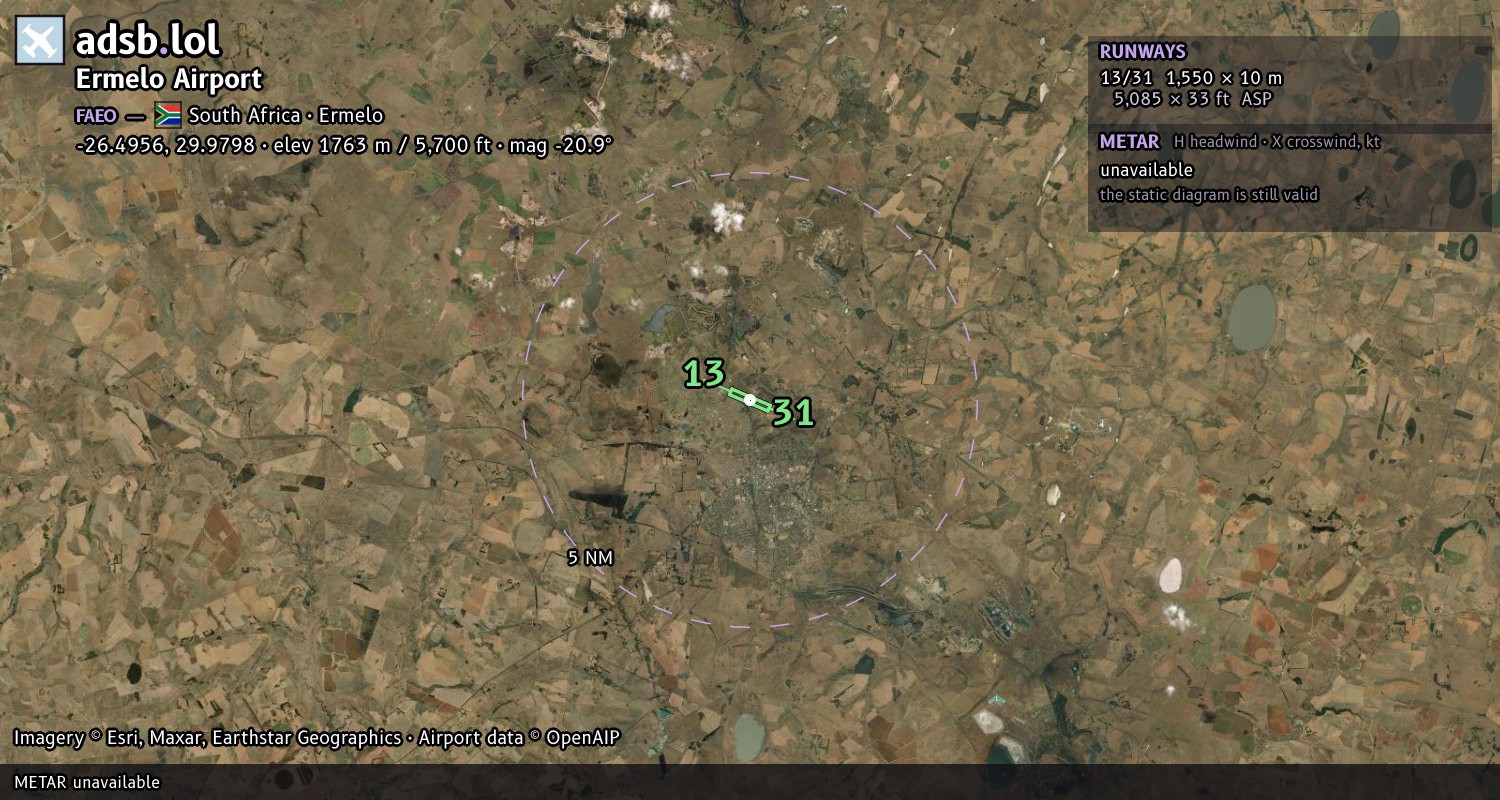 Satellite map with the runway layout of Ermelo Airport (FAEO)