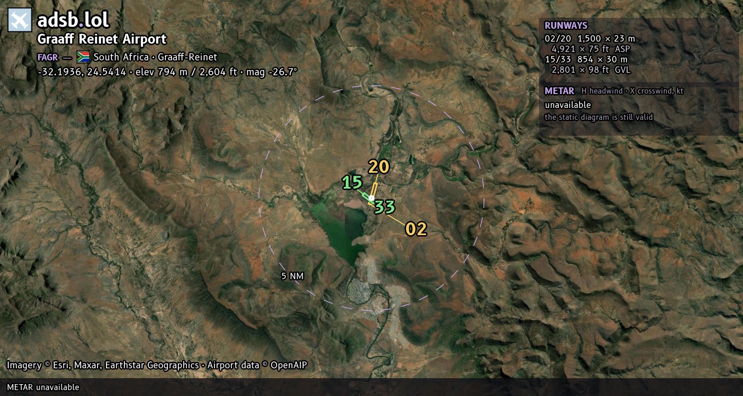 Satellite map with the runway layout of Graaff Reinet Airport (FAGR)