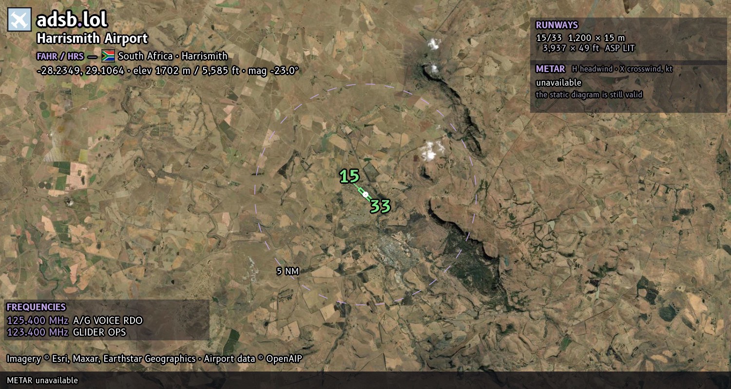 Satellite map with the runway layout of Harrismith Airport (FAHR)