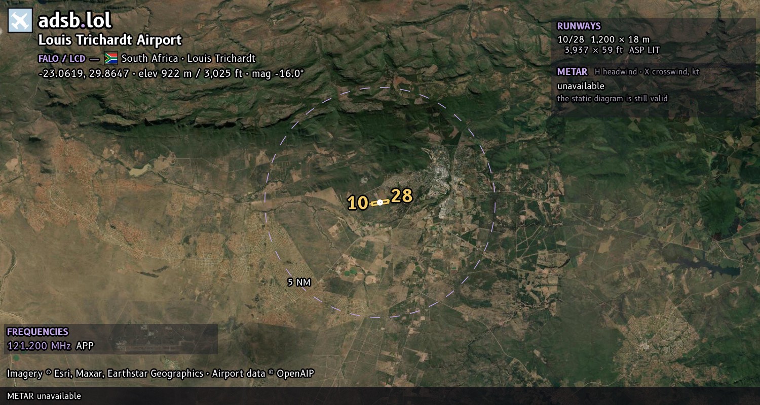 Satellite map with the runway layout of Louis Trichardt Airport (FALO)