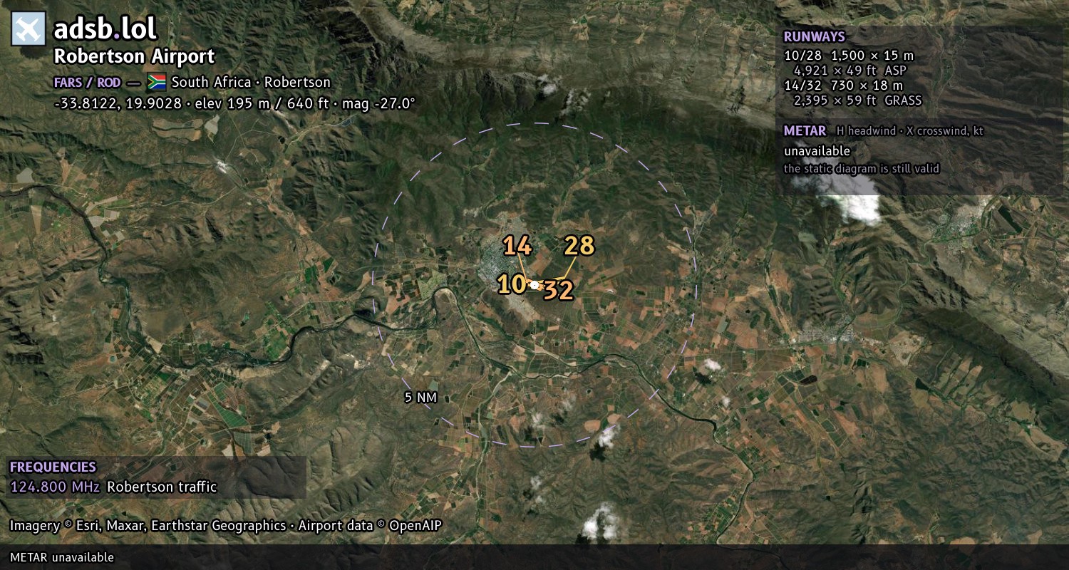 Satellite map with the runway layout of Robertson Airport (FARS)