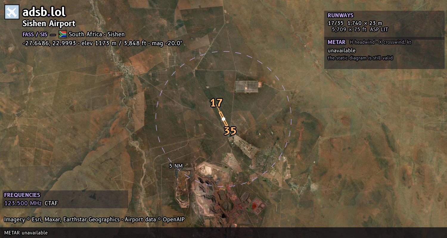 Satellite map with the runway layout of Sishen Airport (FASS)