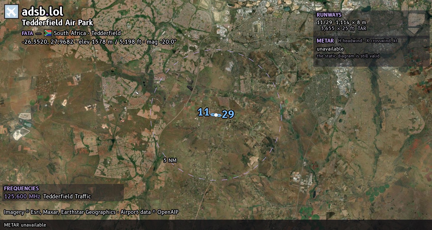 Satellite map with the runway layout of Tedderfield Air Park (FATA)