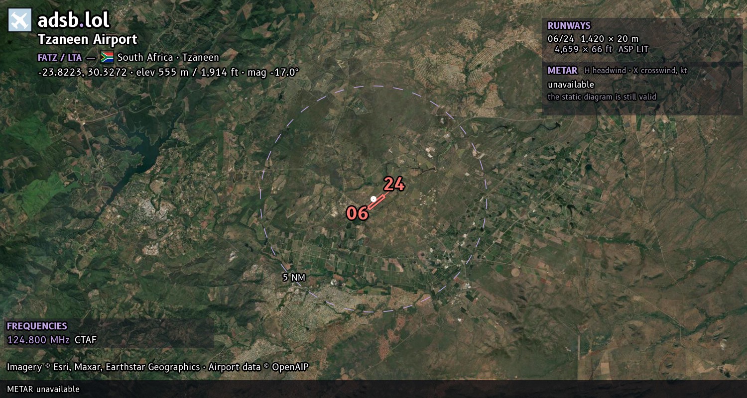 Satellite map with the runway layout of Tzaneen Airport (FATZ)