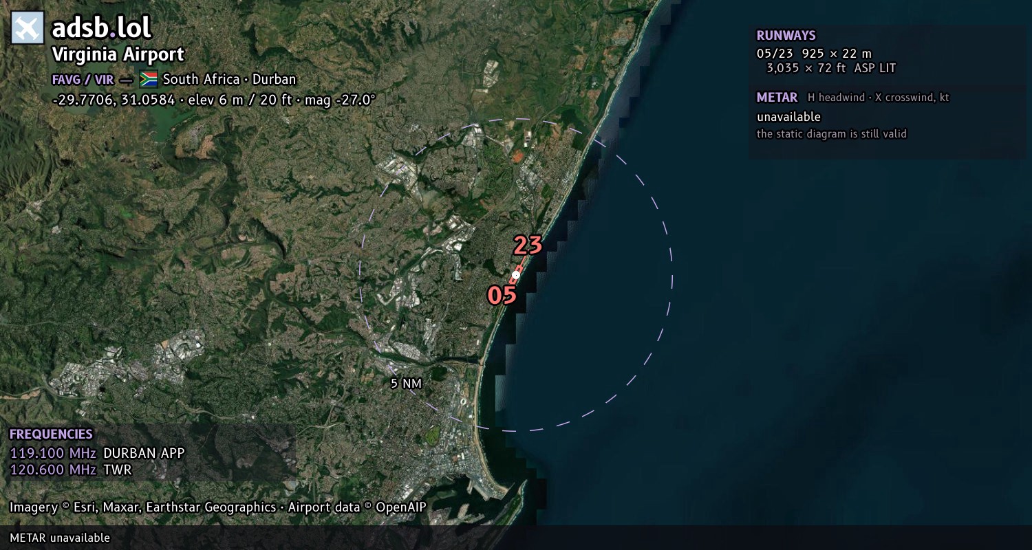 Satellite map with the runway layout of Virginia Airport (FAVG)