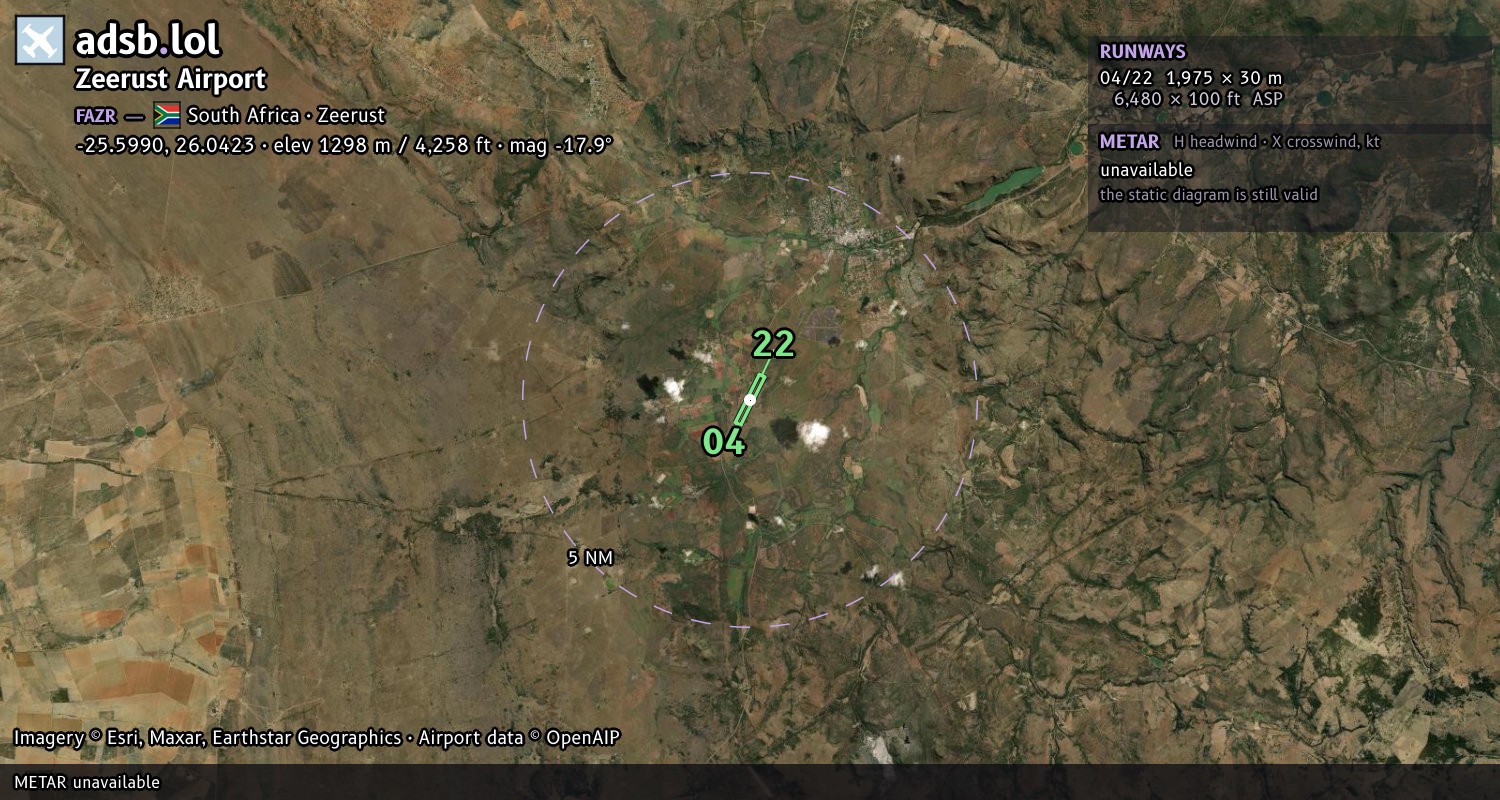 Satellite map with the runway layout of Zeerust Airport (FAZR)