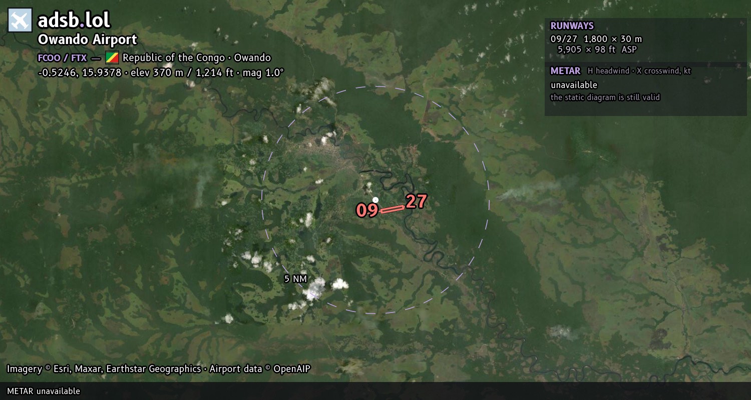 Satellite map with the runway layout of Owando Airport (FCOO)