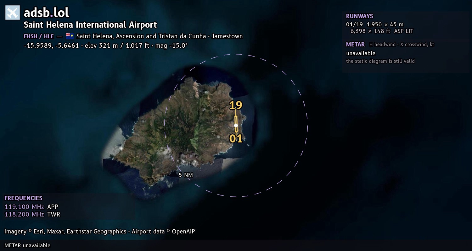 Satellite map with the runway layout of Saint Helena International Airport (FHSH)
