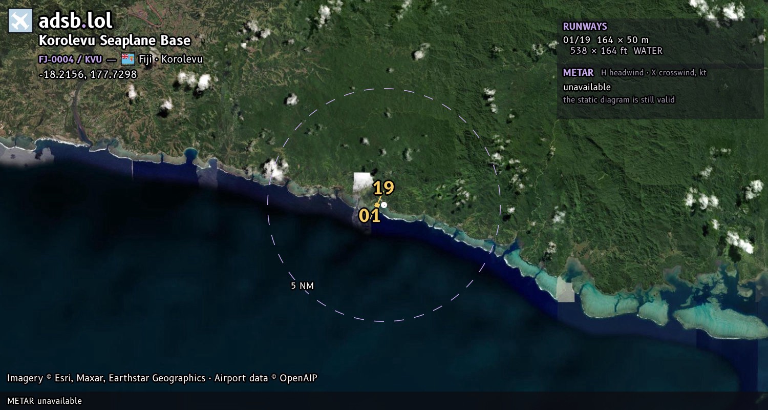 Satellite map with the runway layout of Korolevu Seaplane Base (FJ-0004)