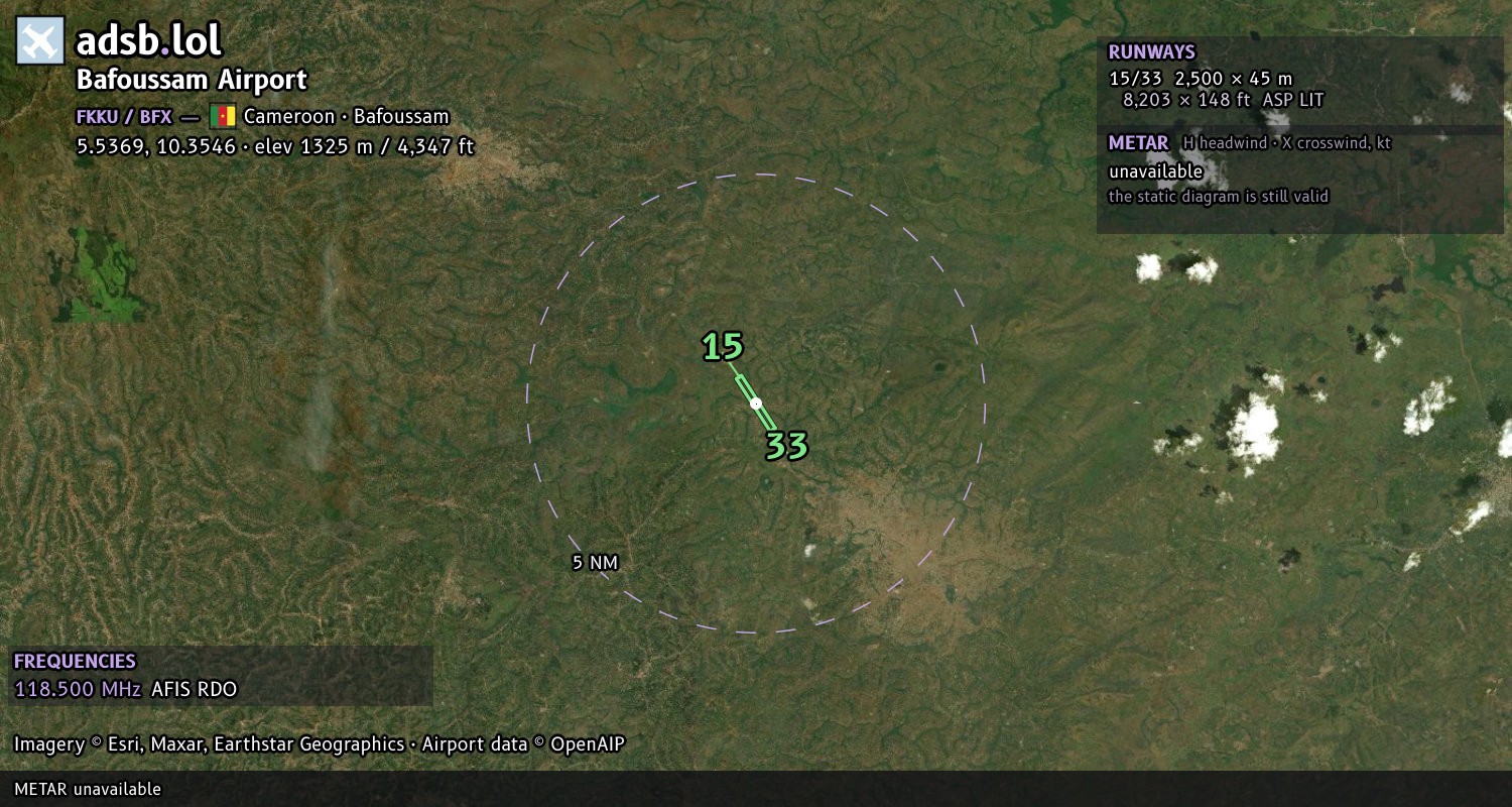 Satellite map with the runway layout of Bafoussam Airport (FKKU)